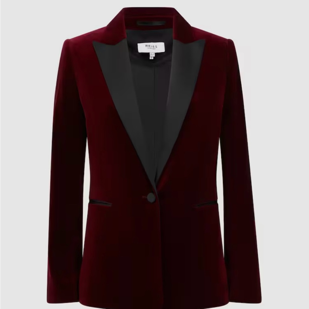 Reiss Maroon Velvet Tuxedo Style Blazer - Picture 4 of 11